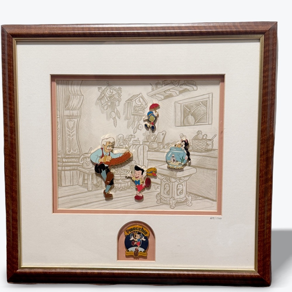 Disney Pinocchio 60th Anniversary Framed Pin Set Limited Edition 659/1940 COA